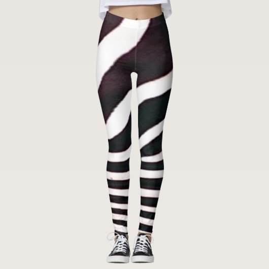 Zebra-Schwarz-Weiß-Streifen Drucke Leggings (Vorderseite)