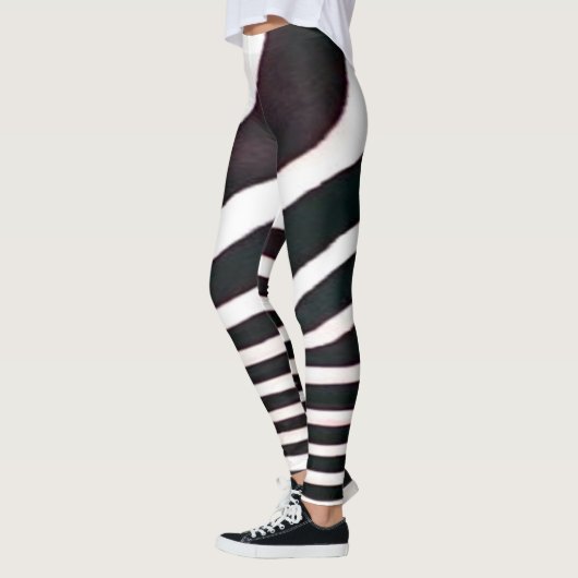 Zebra-Schwarz-Weiß-Streifen Drucke Leggings (Links)