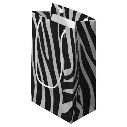 Zebra-schwarzer und hellgrauer Druck Kleine Geschenktüte (Vorderseite Schrägansicht)