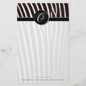 Zebra; schwarzes Monogramm Briefpapier (Vorderseite)