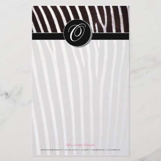 Zebra; schwarzes Monogramm Briefpapier (Vorderseite)
