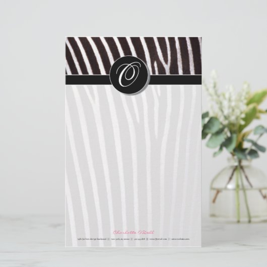 Zebra; schwarzes Monogramm Briefpapier (Stehend Vorderseite)