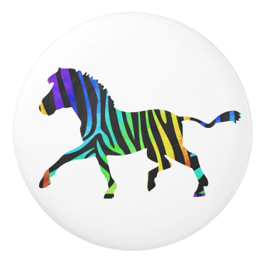 Zebra-Schwarzes und Regenbogen-Silhouette Keramikknauf (Vorderseite)