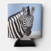 Zebra sieht dich mit blauem Himmelslicht Foto an Dosenkühler (Vorderseite)