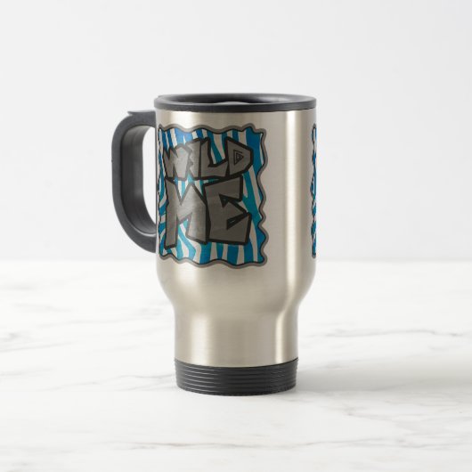 Zebra Silhouette Blau und Weiß Design Reisebecher (Vorderseite Links)