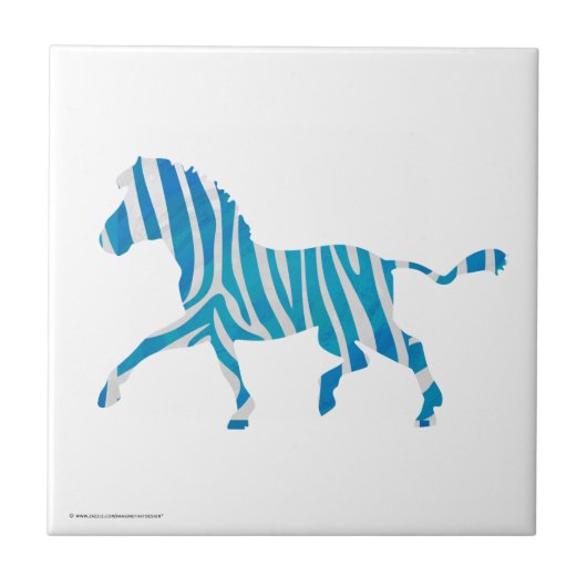 Zebra Silhouette Blau und Weiß Fliese (Vorderseite)