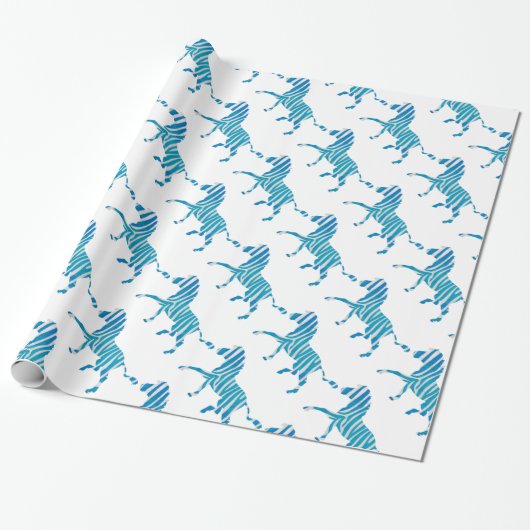 Zebra Silhouette Blau und Weiß Geschenkpapier (Ungerollt)