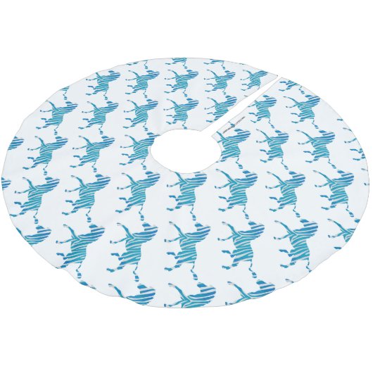 Zebra Silhouette Blau und Weiß Polyester Weihnachtsbaumdecke (Schrägansicht)