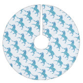 Zebra Silhouette Blau und Weiß Polyester Weihnachtsbaumdecke (Vorderseite)