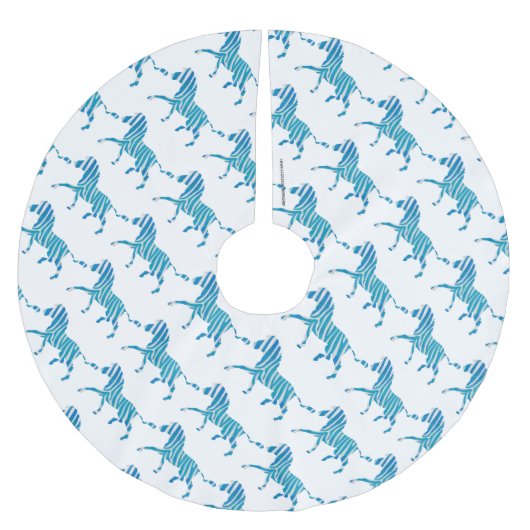 Zebra Silhouette Blau und Weiß Polyester Weihnachtsbaumdecke (Vorderseite)