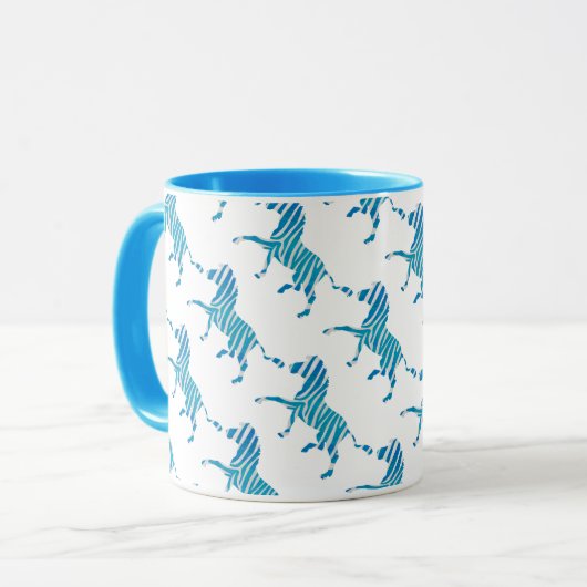 Zebra Silhouette Blau und Weiß Tasse (Vorderseite Links)