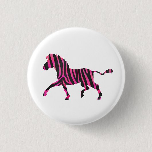 Zebra-Silhouette Schwarz und Heiß-Rosa Button (Vorderseite)