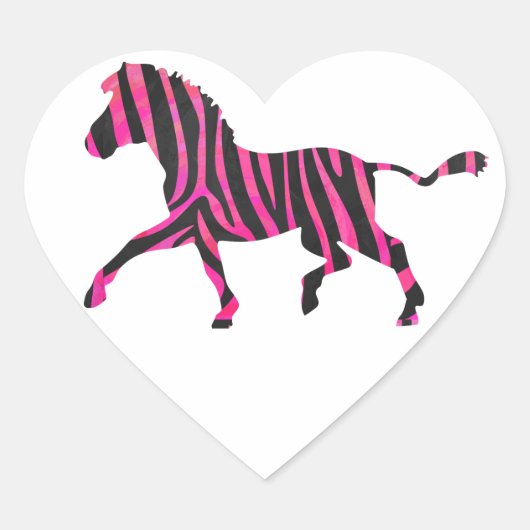 Zebra-Silhouette Schwarz und Heiß-Rosa Herz-Aufkleber (Vorderseite)