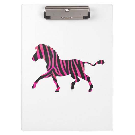 Zebra-Silhouette Schwarz und Heiß-Rosa Klemmbrett (Vorderseite)