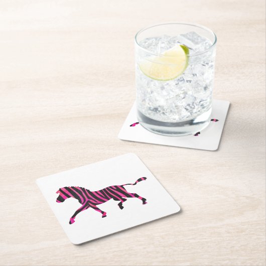 Zebra-Silhouette Schwarz und Heiß-Rosa Rechteckiger Pappuntersetzer (Vor Ort)