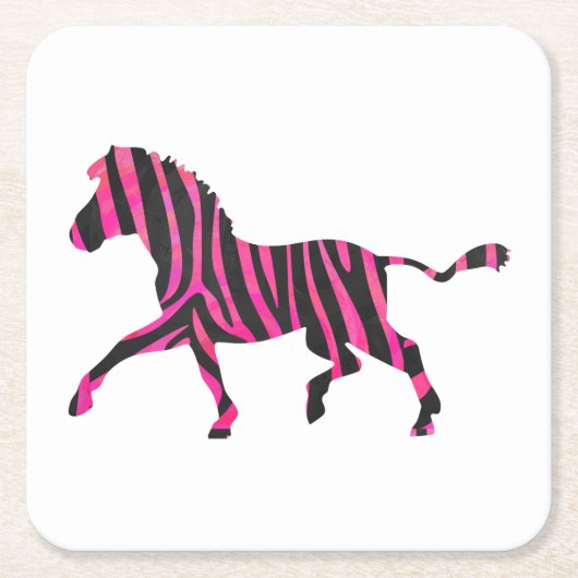 Zebra-Silhouette Schwarz und Heiß-Rosa Rechteckiger Pappuntersetzer (Vorderseite)