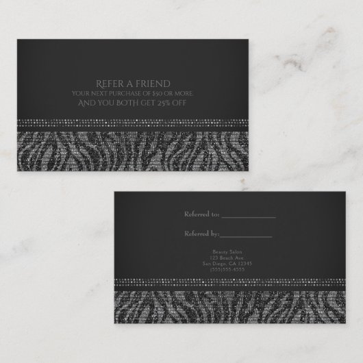 Zebra Silver Sparkle Glam Chic Weiterempfehlen Empfehlungskarte (Vorne/Hinten)