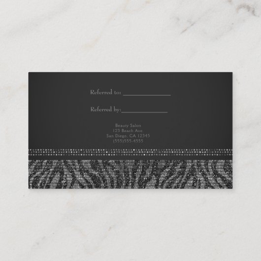 Zebra Silver Sparkle Glam Chic Weiterempfehlen Empfehlungskarte (Rückseite)