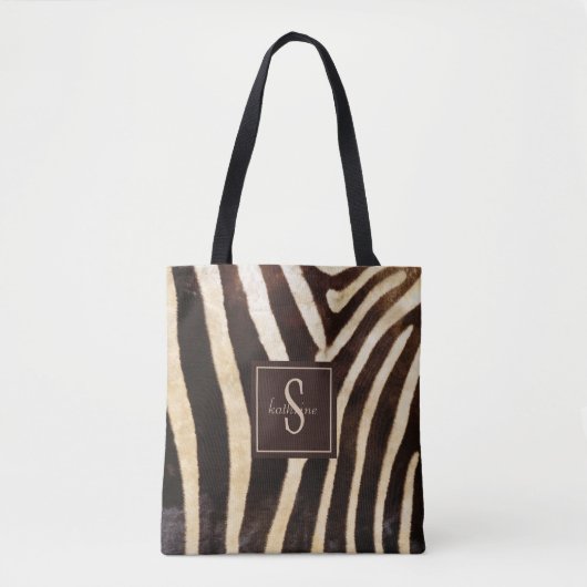 Zebra Skin Brown & Beige Monogram Tasche (Vorderseite)