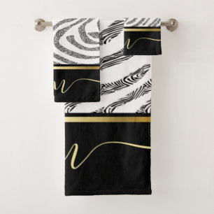 Zebra Skin MonogramVintage Wasserfarbe Badhandtuch Set