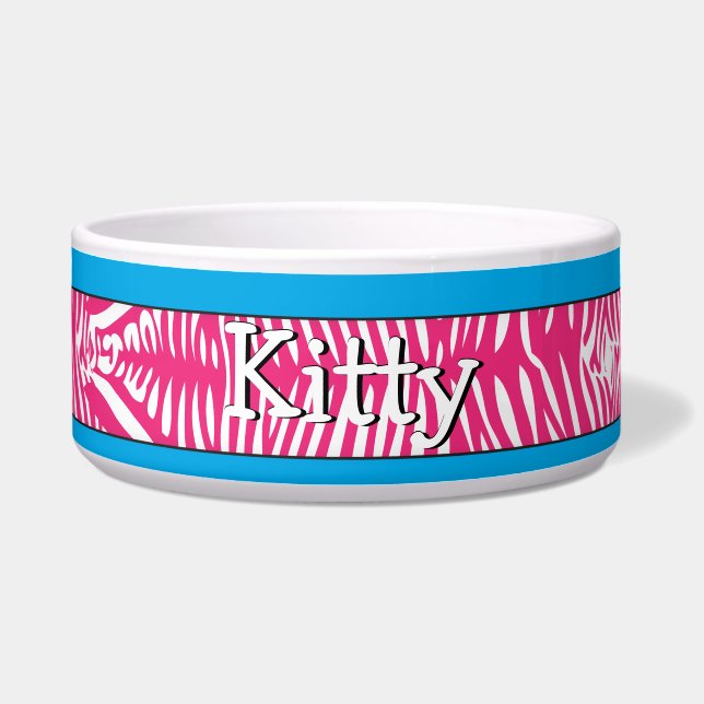 Zebra Skin Personalisiert Kitty Cat Bowl Aqua Trim Napf (Vorderseite)
