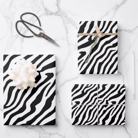 Zebra Skin Textur Streifen schwarz und weiß Geschenkpapier Set (Vorderseite)