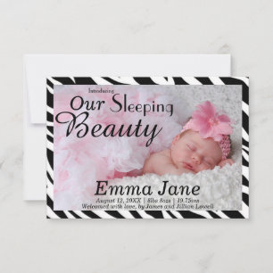 Zebra Sleeping Beauty Druck 3x5 Geburtsanzeige Ankündigung