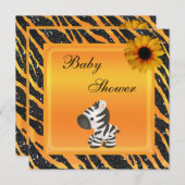 Zebra, Sonnenblume Animal Print Glitzer Babydusche Einladung (Vorne/Hinten)
