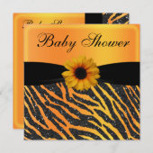Zebra, Sonnenblume Animal Print Glitzer Babydusche Einladung (Vorne/Hinten)