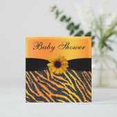Zebra, Sonnenblume Animal Print Glitzer Babydusche Einladung (Stehend Vorderseite)