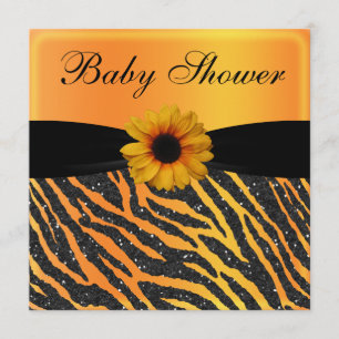Zebra, Sonnenblume Animal Print Glitzer Babydusche Einladung