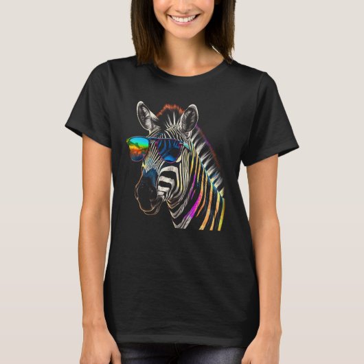 Zebra Sonnenbrille Artwork Tierfarben Zebra T-Shirt (Vorderseite)