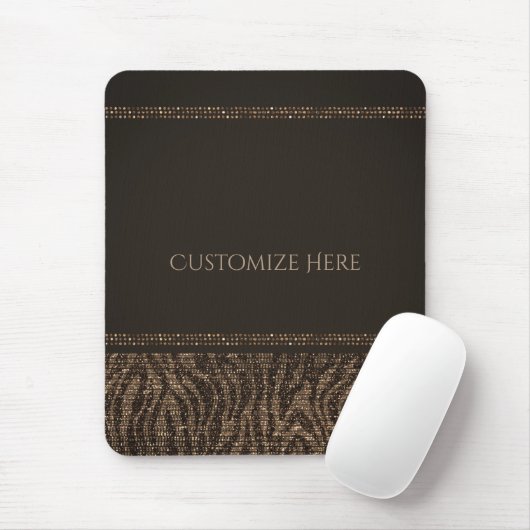 Zebra Sparkle Brown Gold Glam Chic Elegante Bling Mousepad (Mit Mouse)