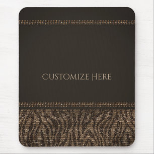 Zebra Sparkle Brown Gold Glam Chic Elegante Bling Mousepad