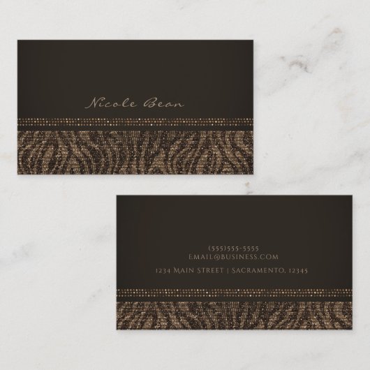 Zebra Sparkle Brown Gold Glam Chic Elegante Bling Visitenkarte (Vorne/Hinten)