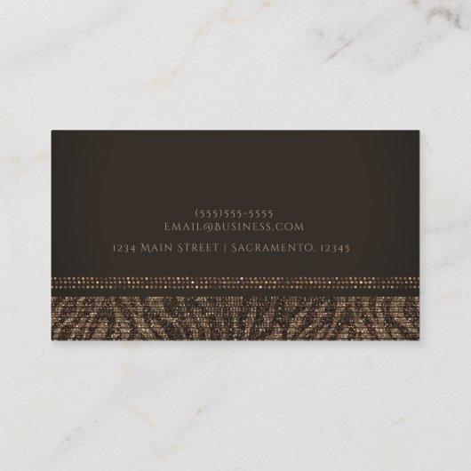 Zebra Sparkle Brown Gold Glam Chic Elegante Bling Visitenkarte (Rückseite)