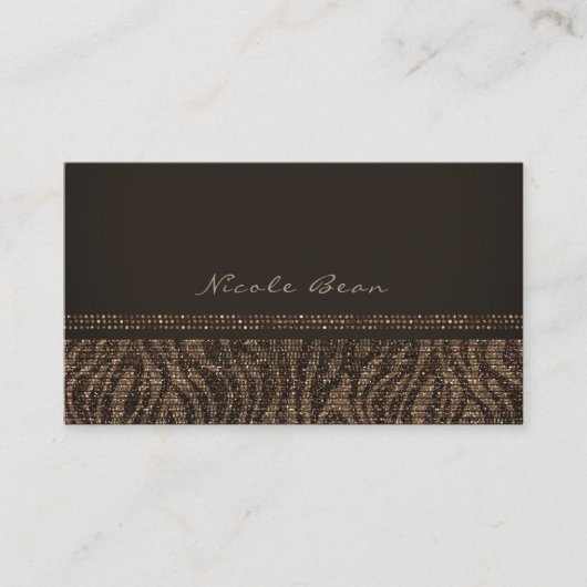 Zebra Sparkle Brown Gold Glam Chic Elegante Bling Visitenkarte (Vorderseite)