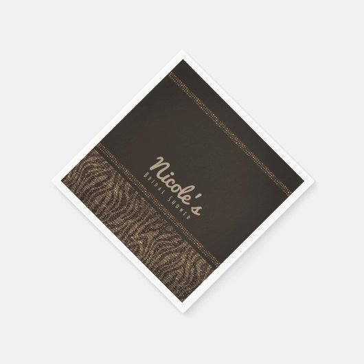 Zebra Sparkle Brown Gold Glam Party Chic Elegante Serviette (Ecke)