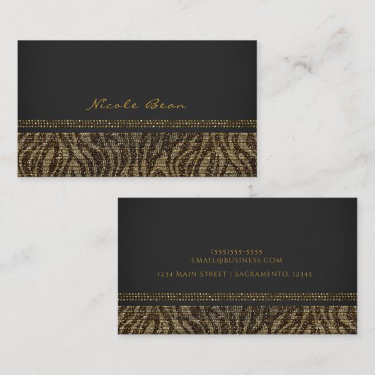 Zebra Sparkle Sequins Glam Chic Modernes Elegantes Visitenkarte (Vorne/Hinten)