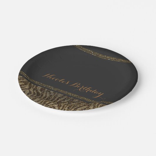 Zebra Sparkle Sequins Glam Chic Modernes Party Pappteller (Schrägansicht)