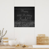 Zebra Sparkle Silver Black Glam Chic Party Banner Poster (Küche)