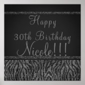 Zebra Sparkle Silver Black Glam Chic Party Banner Poster (Vorne)