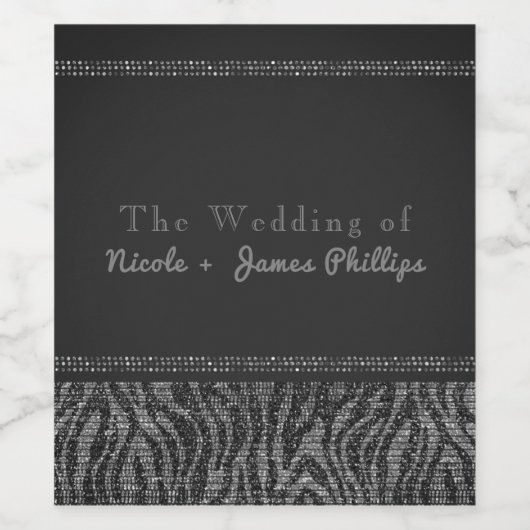 Zebra Sparkle Silver & Black Glam Chic Weinmarken Weinetikett (Einzelnes Label)