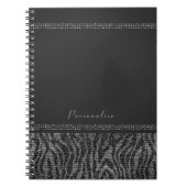 Zebra Sparkle Silver & Black Glam Elegantes Bling Notizblock (Vorderseite)