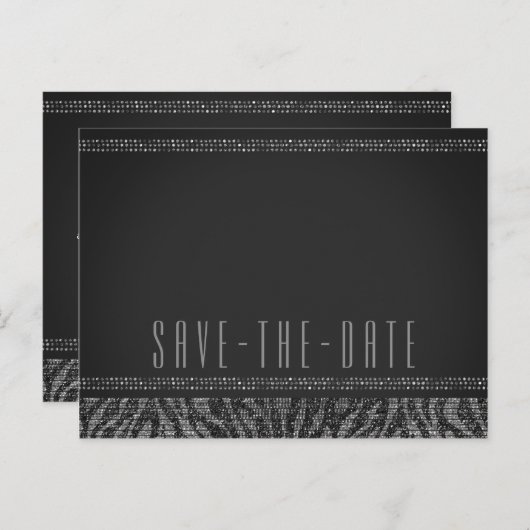 Zebra Sparkle Silver & Black Glam Save the Date Ankündigungspostkarte (Vorne/Hinten)