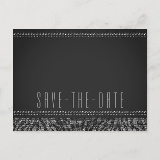 Zebra Sparkle Silver & Black Glam Save the Date Ankündigungspostkarte (Vorderseite)