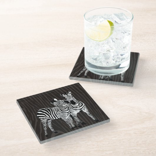 Zebra Spiel Glasuntersetzer (Schrägansicht)