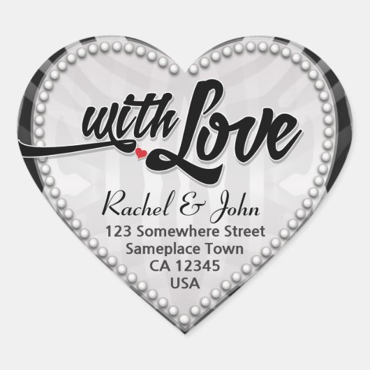 Zebra Stamm Schwarzes Silber mit Liebe Heftpfropfe Herz-Aufkleber (Vorderseite)