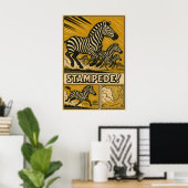 Zebra Stampede Retro Safari Kunst Poster (Heimbüro)