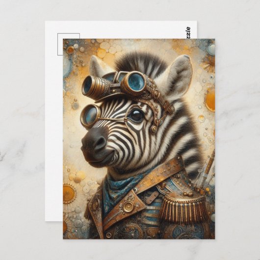 Zebra Steampunk Postkarte (Vorne/Hinten)
